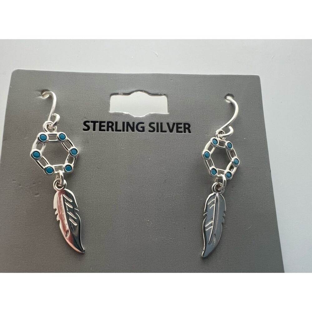 Dream catcher feather Sterling Silver dangle earrings New